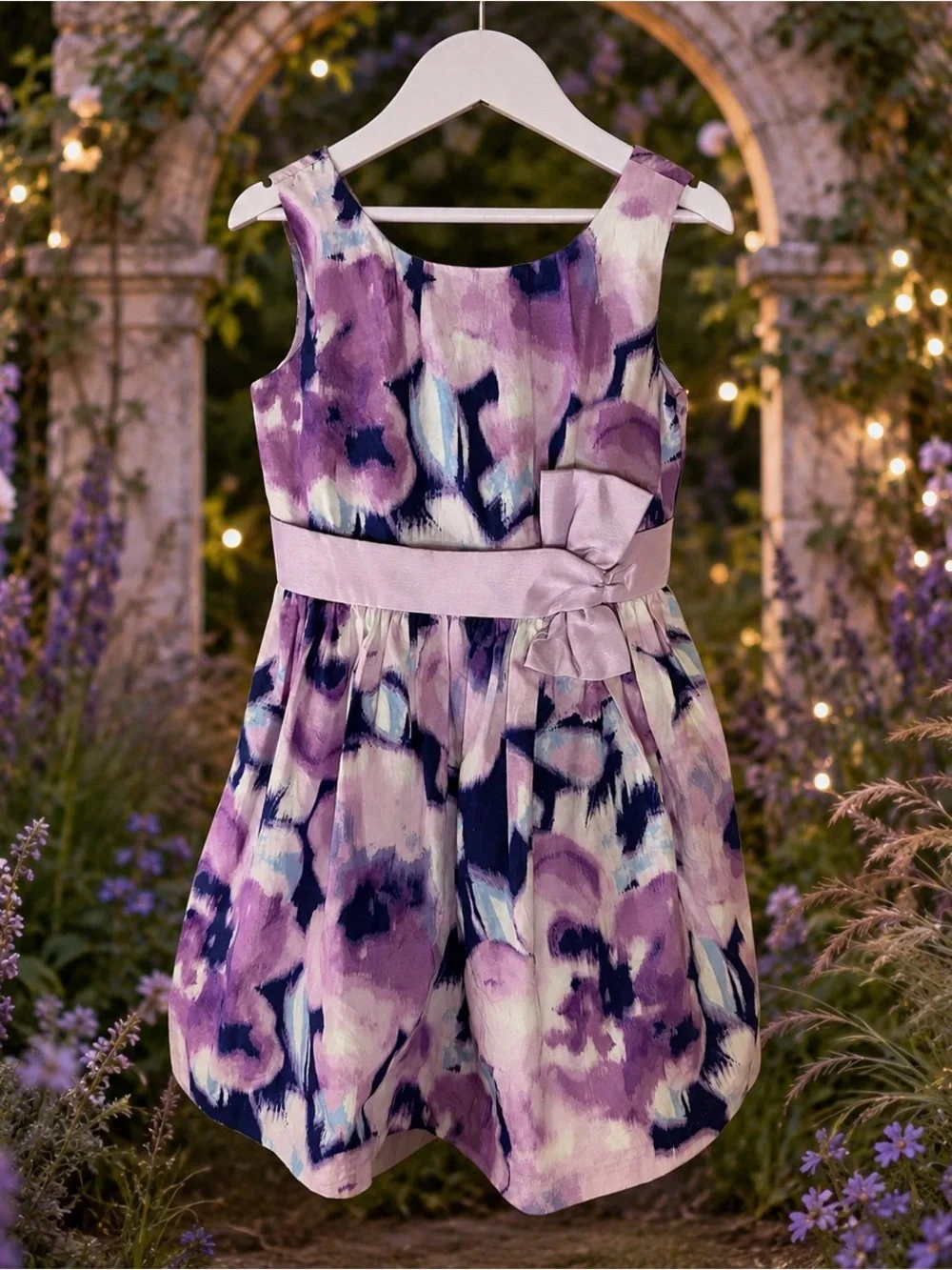 Bonnie Jean 3T Floral Formal Dress Bow EUC